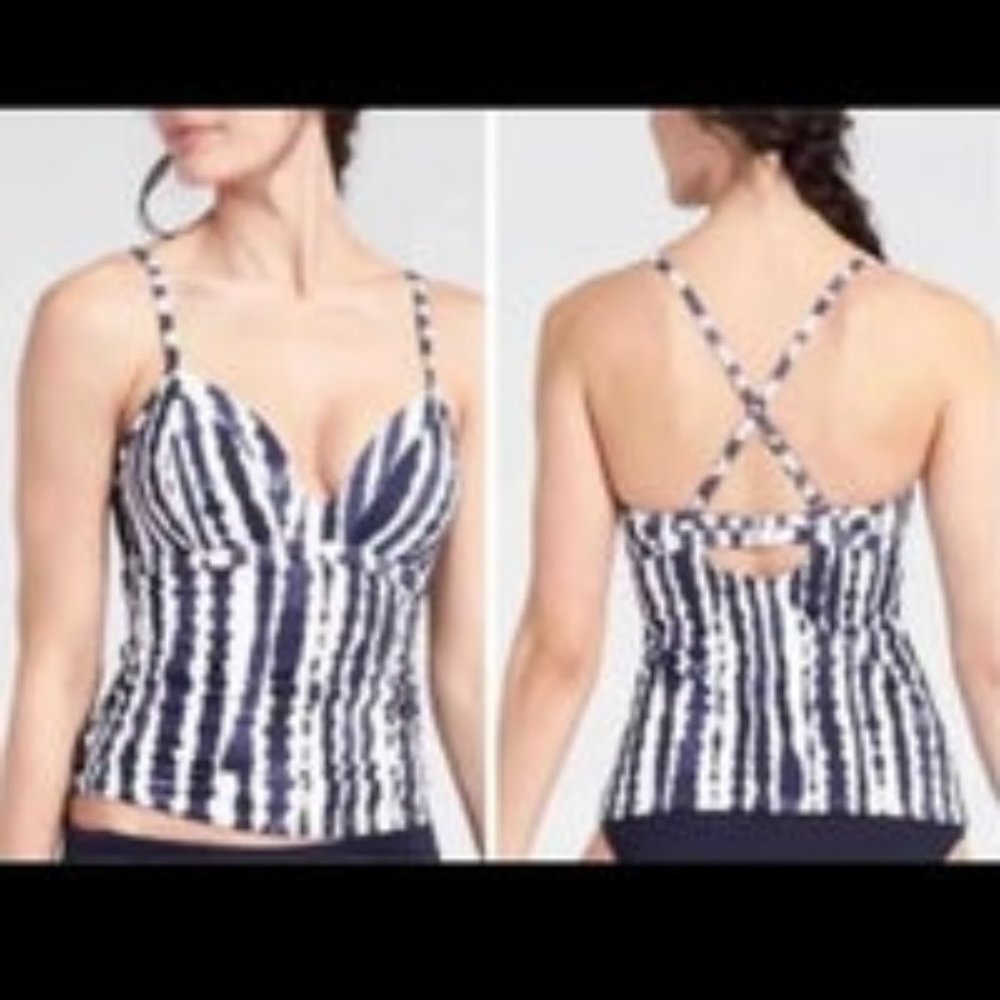 Athleta Blue/White Stripe Tankini in Med Tall